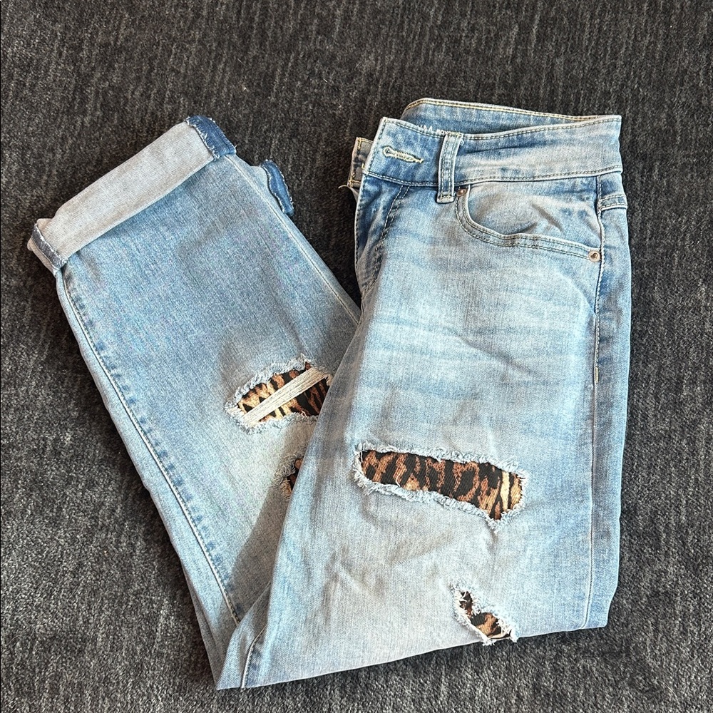 INC Boyfriend Cut Cuffed Jeans with Animal Print